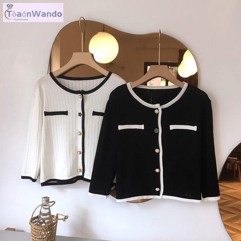 Áo Khoác Cardigan Dệt Kim Tay Dài Dáng Ngắn Màu Sắc Mỏng Nhẹ Thời Trang Xuân Thu Xinh Xắn Cho Nữ
