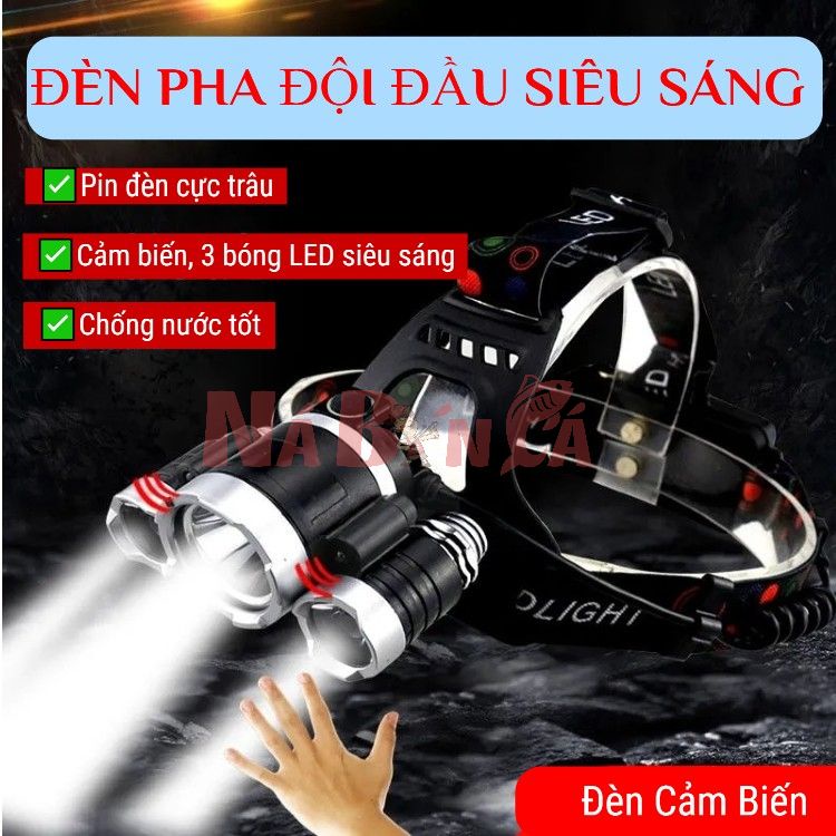 [ Phụ kiện ] Đèn đội đầu siêu sáng - Đèn pin đội đầu 3 bóng led T6 siêu sáng kèm 2 pin và sạc, chống nước[YPX8]