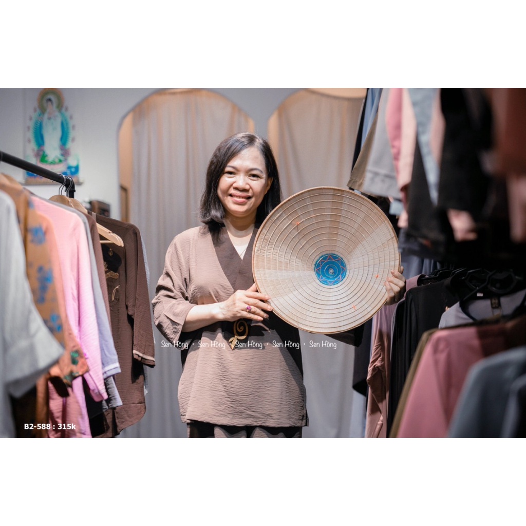 [PHÁP PHỤC SEN HỒNG] Bộ đi lam đi chùa # Pháp phục nữ chui đầu tiện lợi thêu hoa văn # đồ vải đũi chun co giãn tốt 588