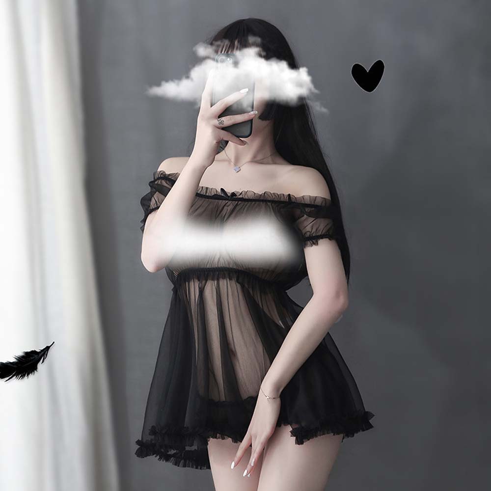 Set Đầm Ngủ Xuyên Thấu Và Quần Lót Lọt Khe Quyến Rũ Dành Cho Nữ