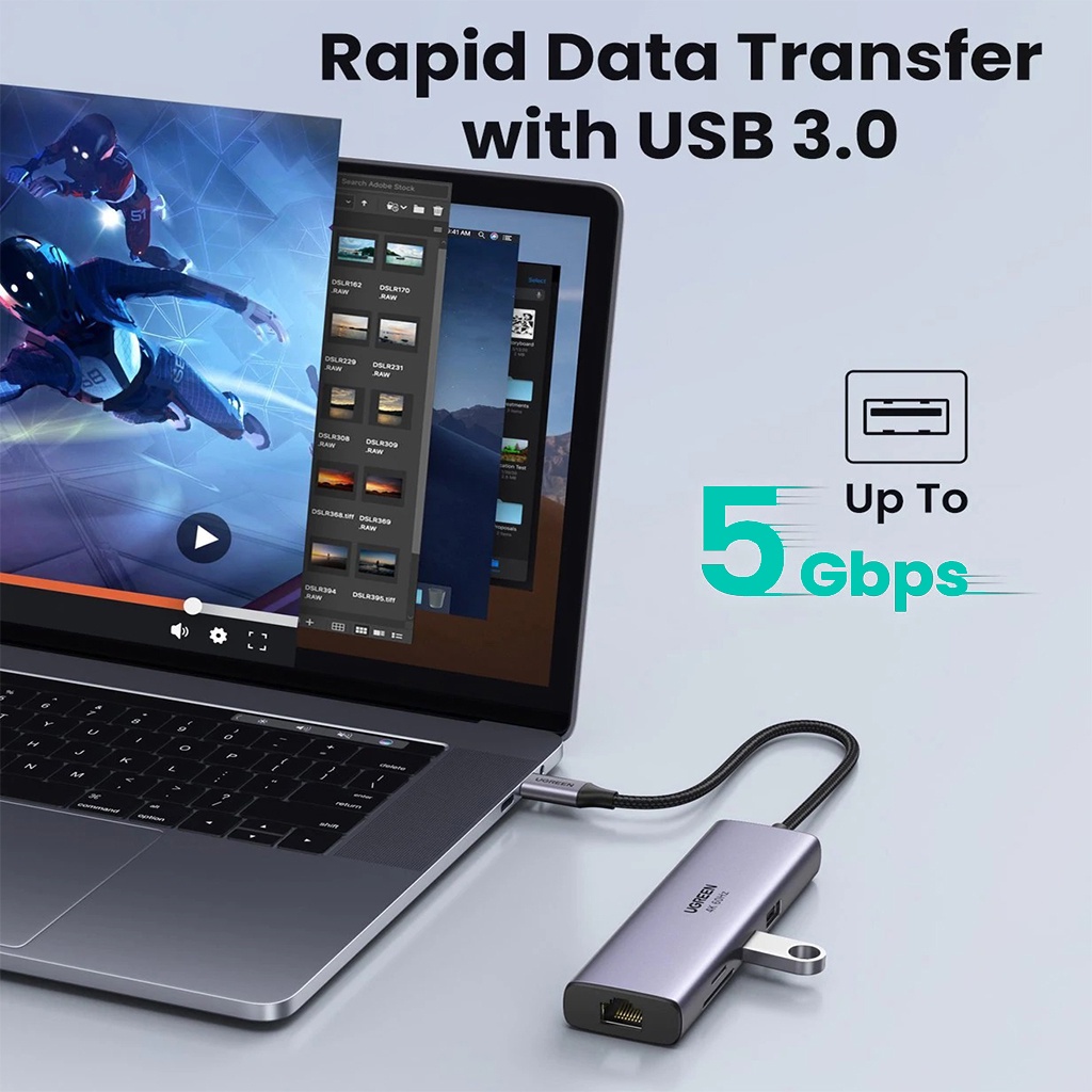 Hub Type C Ugreen Chuyển Type-C to HDMI 4K SD TF USB RJ45 PD 100W CM511 CM512 CM498 | 60383 60384 60515