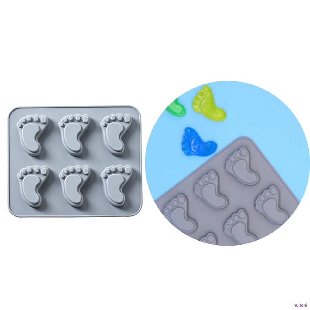 6 Cavities Baby Feet Shape Fondant Mold Silicone DIY Muffin Chocolate Cake Biscuit Jelly Soap Mould,Blue Gray huiteni