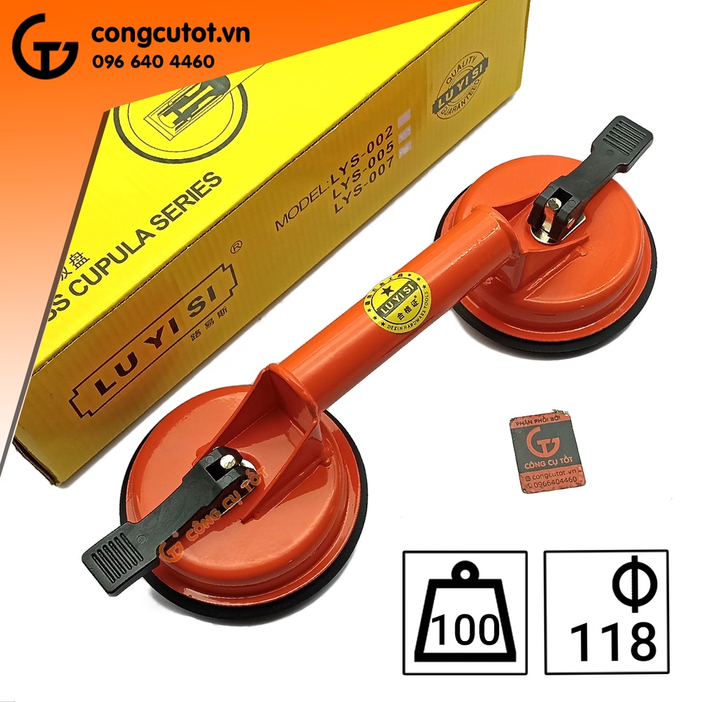 Hít kính hít gạch men 2 chấu tay sắt sơn màu cam Ø118mm