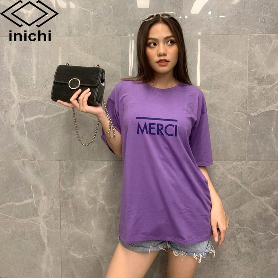 Áo thun tay lỡ Unisex INICHI form rộng phong cách trẻ hình in chữ MERCL - IC655 màu tím