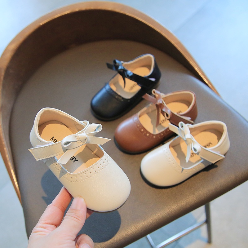 Giày búp bê da đế mềm đính nơ xinh xắn cho bé gái 1-8 tuổi