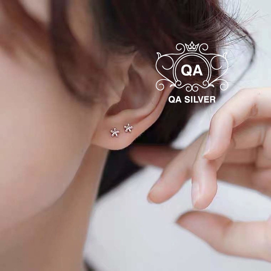 Khuyên tai bạc 925 hoa nhỏ chốt bi vặn bông nụ nam nữ S925 FLORA QA SILVER Earrings EA220403