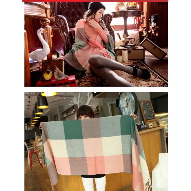 Khăn len kẻ thời trang