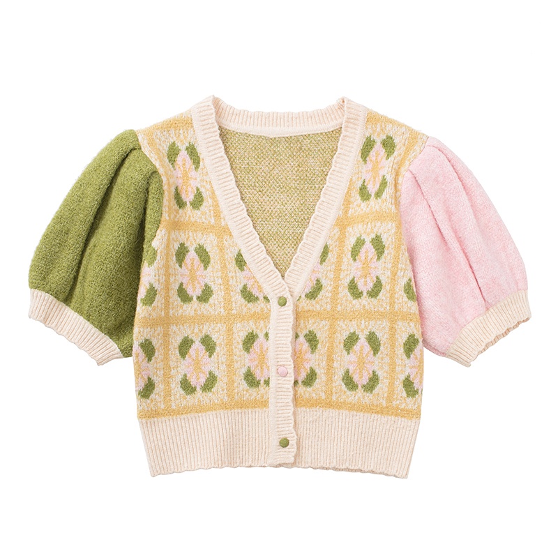 Ảnh thật cardigan dày hoa mẫu mới nhất 2022 dày đẹp phong cách thanh lịch retro màu cốm