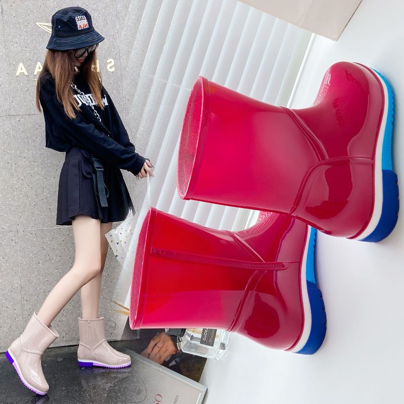 Oeteo Giày Bốt Cao Su Đế Bằng Đi Mưa Cho Nữ