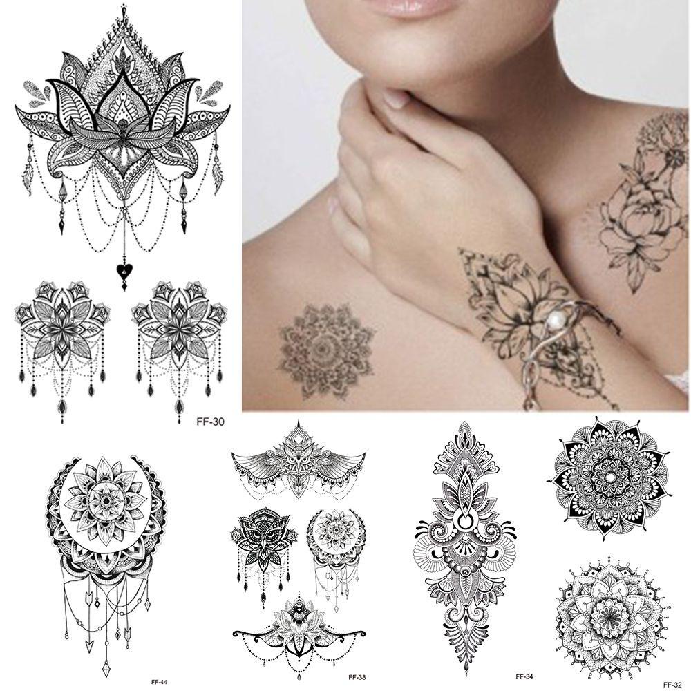 FORBETTER Hình Xăm Dán Tạm Thời Henna Màu Đen Phong Cách Mandala Lãng Mạn