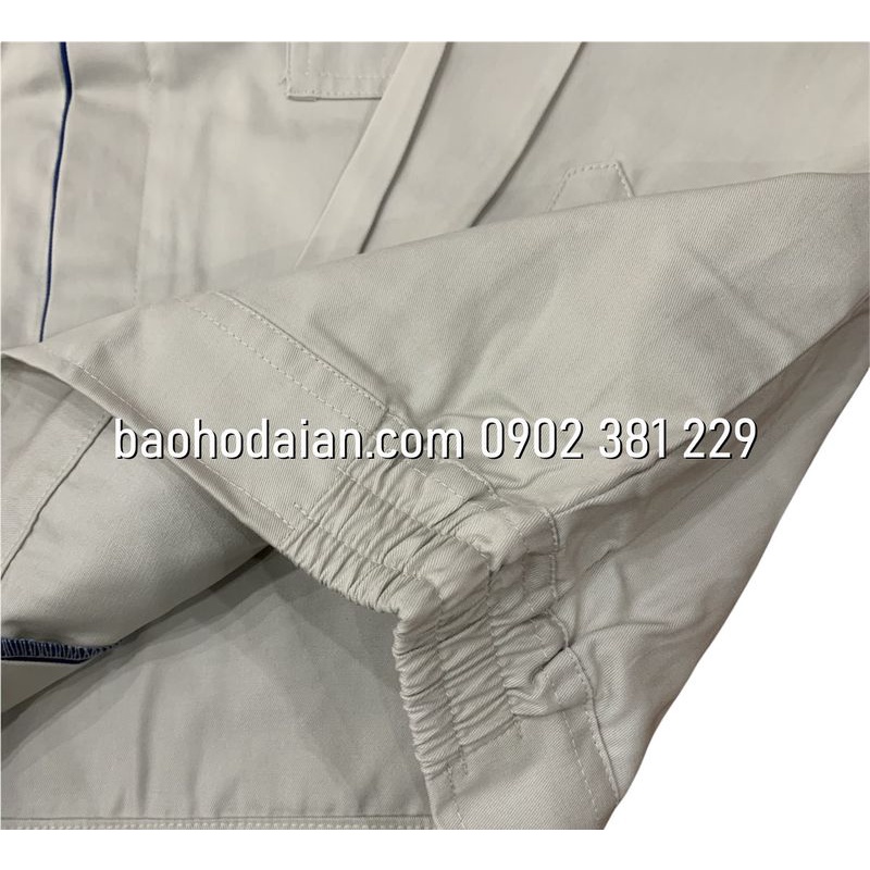 Quần áo bảo hộ kỹ sư màu kem phối xanh - Tinba 01