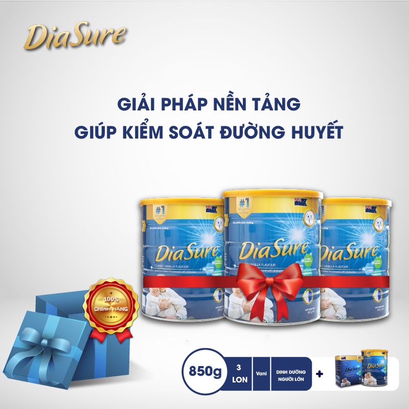 Sữa non DiaSure chính hãng lon 850g  (Mua 3 tặng 1hộp 450G) - Cung cấp dinh dưỡng toàn diện cho người bị tiểu đường