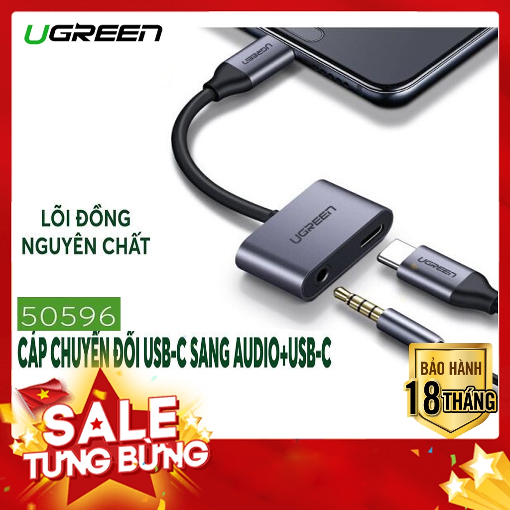 Dây chuyển đổi USB type-C to Audio 3,5mm hỗ trợ cổng sạc USB-C UGREEN 50596 Cao cấp