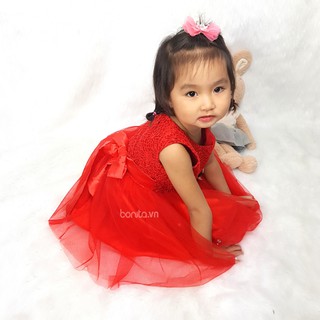 Váy bé gái đỏ hoa nổi