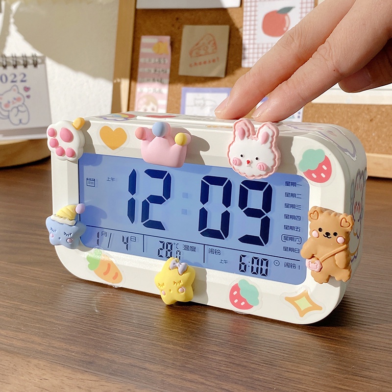 Đồng Hồ Báo Thức Để Bàn Đa Năng Có Đèn LED Dễ Thương