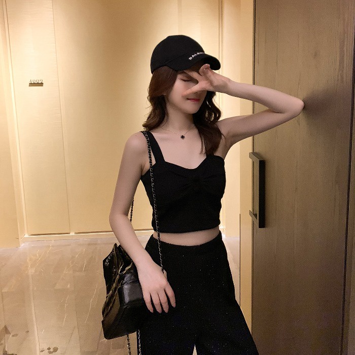 Áo hai dây ZHELIHANGFEI dệt kim dáng ngắn hở lưng thời trang gợi cảm