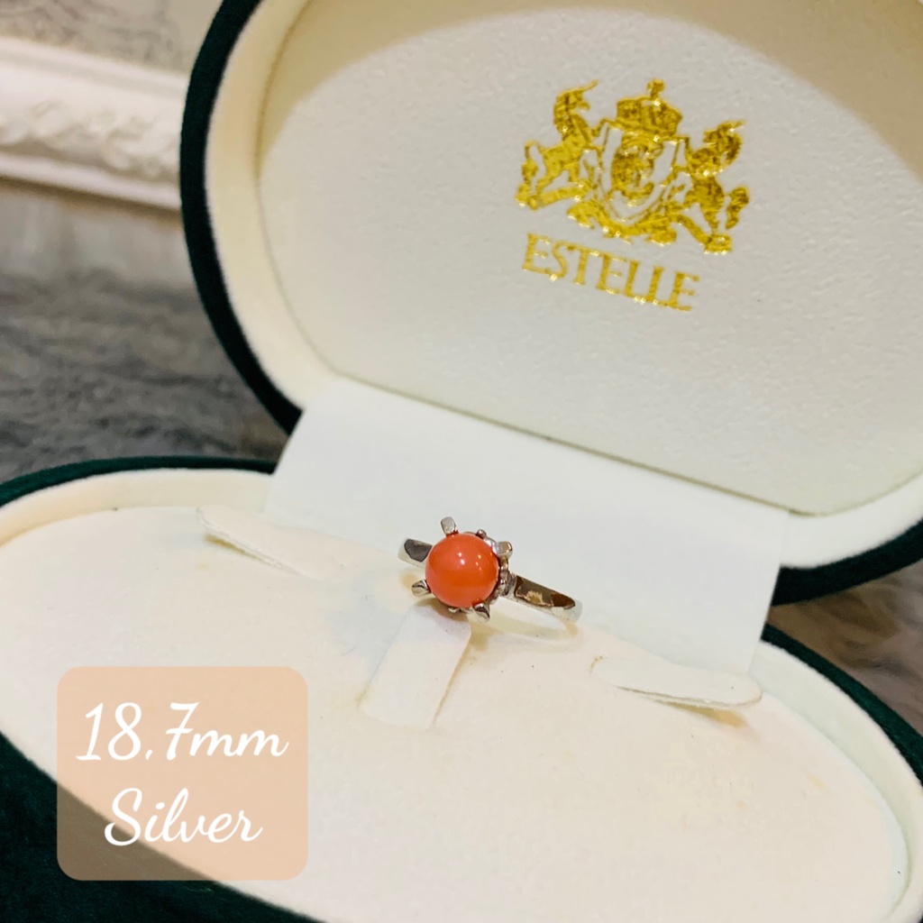 N35. Nhẫn Corallium rubrum vintage cam tươi | Độc lạ | Vintage Necklace|| Si Nhật | Japan | 2HAND | trang sức nhật bản