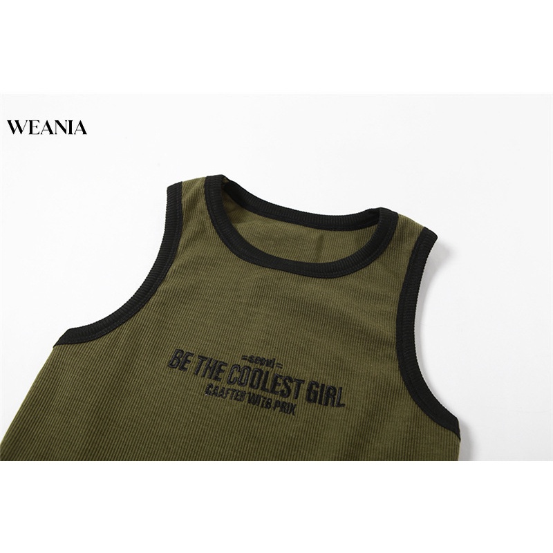 Áo Tank Top Cổ Tròn Thêu Chữ Thiết Kế Quyến Rũ Cho Nữ