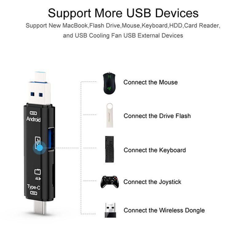 Đầu đọc thẻ nhớ USB 2.0 5 trong 1 cổng Type-C Micro TF OTG cho iOS Android