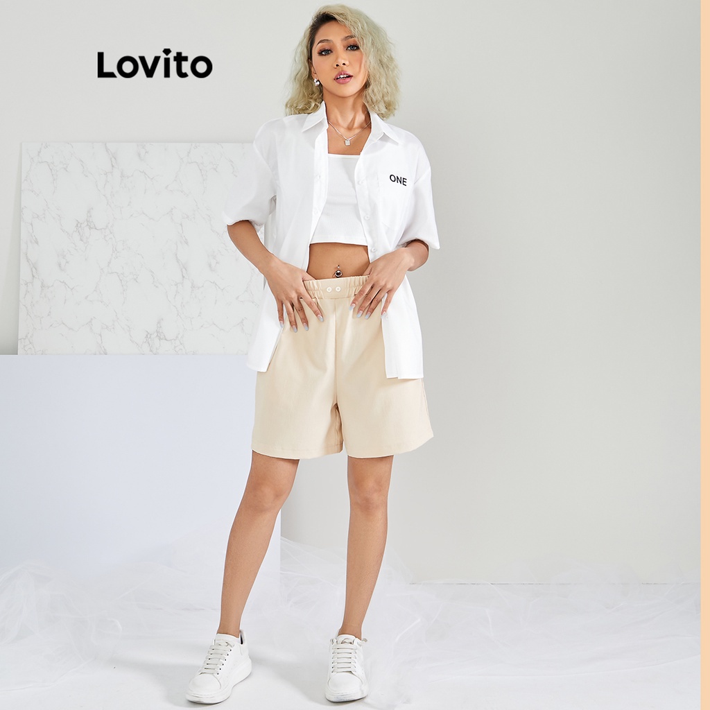 Lovito QuầN Soóc Có Nút ThắT Lưng Thun Trơn Thông ThườNg L22AD059 (Màu Mơ)