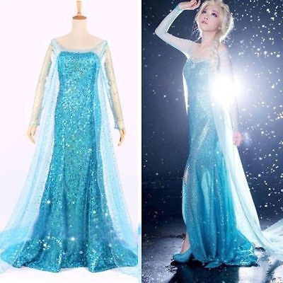 Đầm hóa trang công chúa băng giá Elsa màu xanh dương lấp lánh thời trang cho người lớn / phụ nữ
