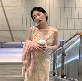 Spring flower strap dress and autumn2021 new dress inside skirt waist thin skirt dress dress female dress flower dress female long dress dress flower sleeveless dress sexy dress Floral dress Skirt Mini Skirt Maxi Dress