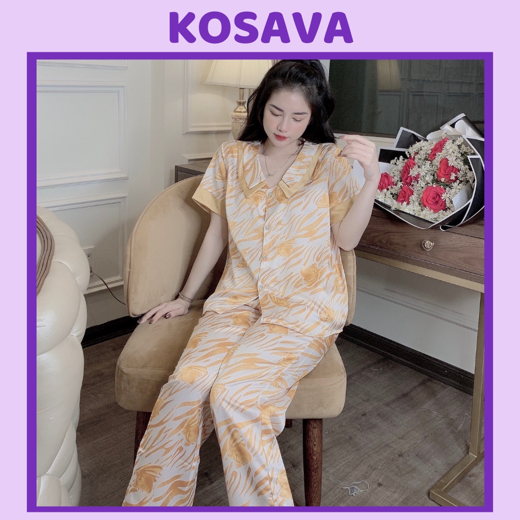 Đồ bộ nữ tay ngắn quần dài chất liệu satin dễ thương cao cấp KOSAVA