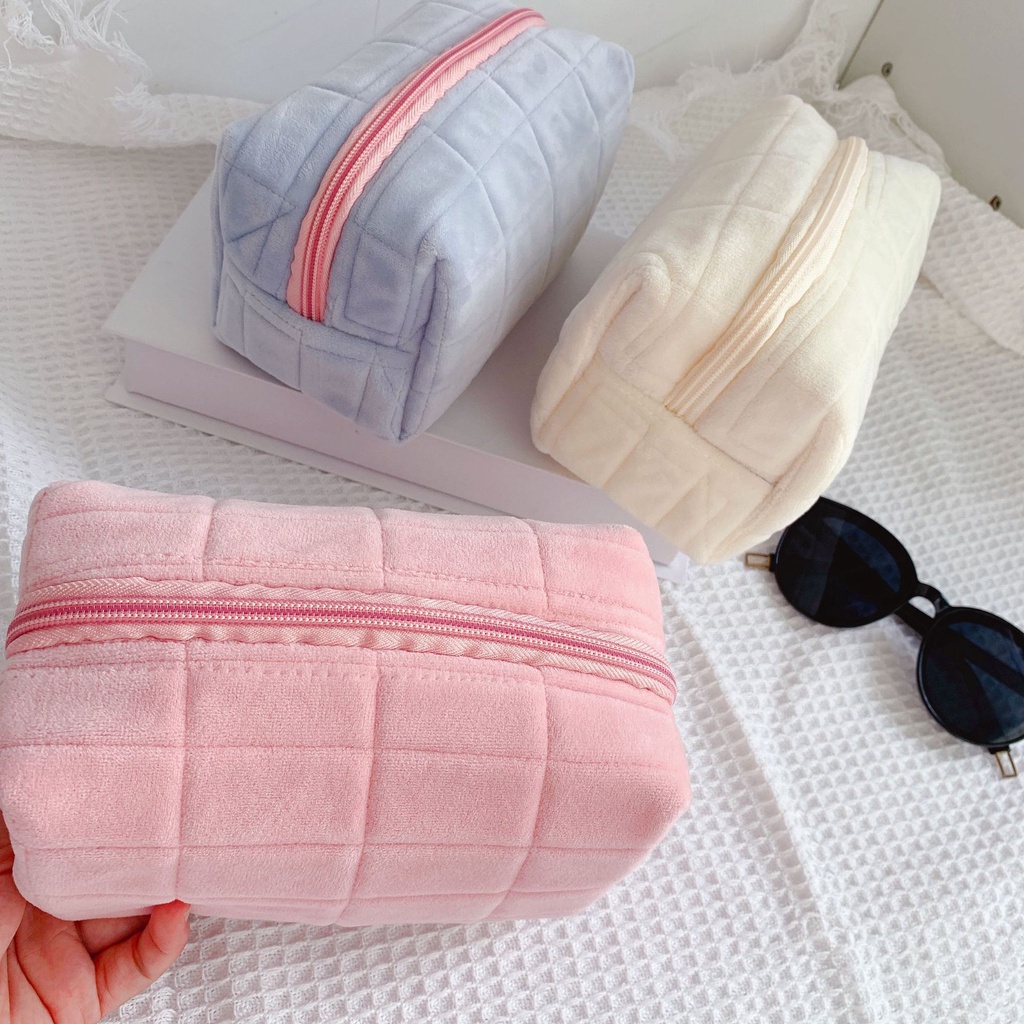 Hộp Đựng Bút / Đồ Trang Điểm Bằng Vải Flannel Sức Chứa Lớn Nhiều Màu Phong Cách Hàn Quốc Tiện Dụng Cho Nữ