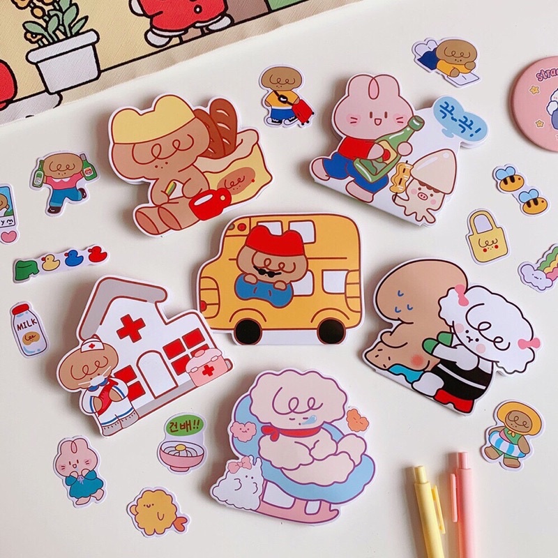 SET STICKER 30 MIẾNG NHIỀU HÌNH DỄ THƯƠNG NHIỀU MÀU SẮC
