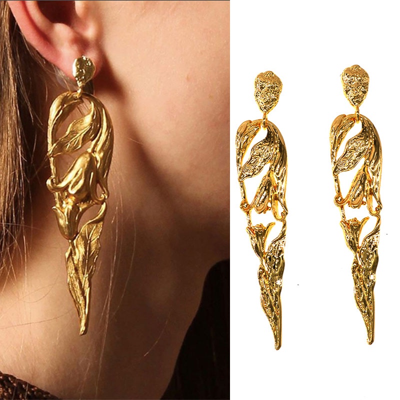 Bông Tai Dáng Dài Hình Cánh Hoa Lily Ba Chiều Phong Cách niche Âu Mỹ Thời Trang