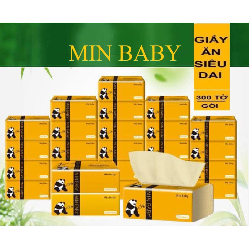 GIẤY ĂN GẤU TRÚC MIN BABY GÓI ĐỦ 300 TỜ SIÊU DAI MÀU NGUYÊN BẢN