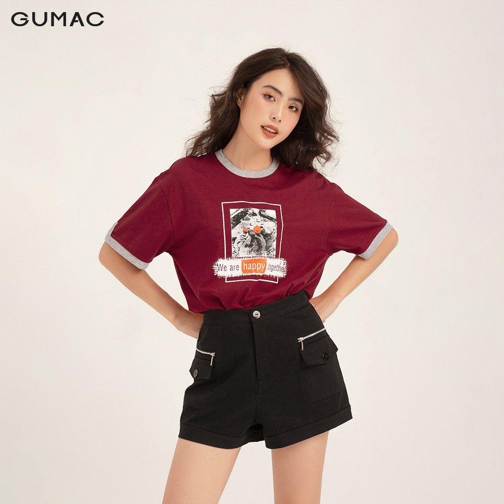 Áo thun nữ phom rộng in phối viền GUMAC đủ màu freesize ATB123