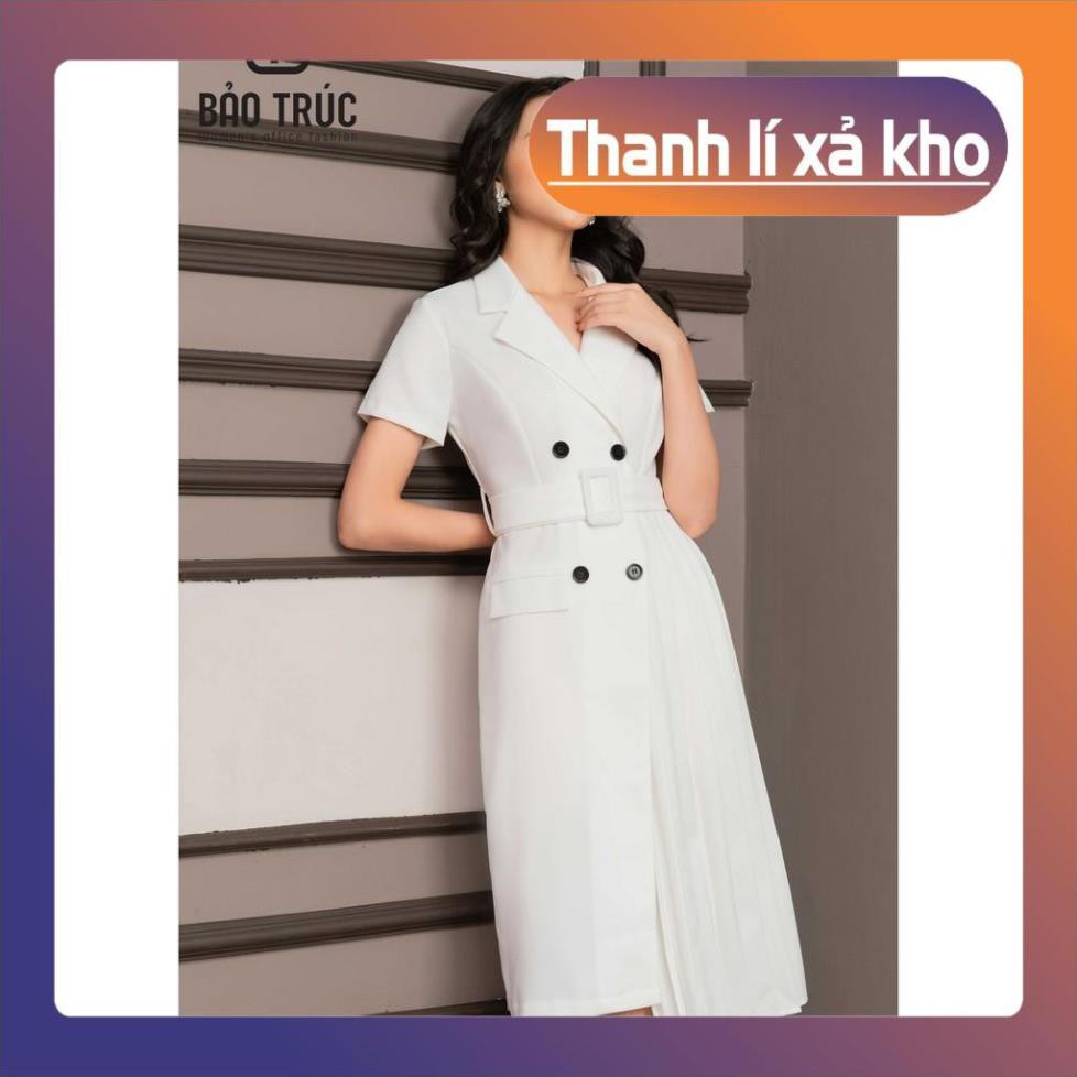 Free Ship - Xả Kho [SIÊU SALE] Váy Tay Cộc - Váy Cổ Vest Chân Xếp Ly Lệch Kèm Đai Bảo Trúc Store