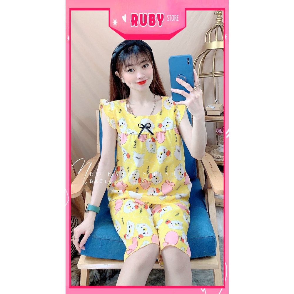 Đồ bộ nữ mặc nhà chất kate mềm mát in hình gấu hojta hình dễ thương Bộ kate lửng BKT155