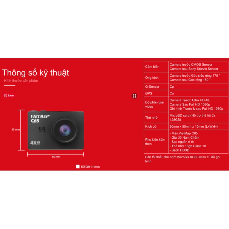 VIETMAP C65 GHI HÌNH TRƯỚC-SAU ULTRA HD 4K | BigBuy360 - bigbuy360.vn