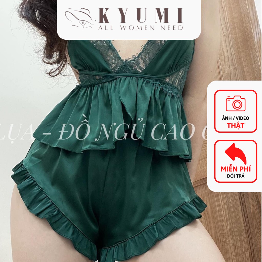 Đồ ngủ sexy đồ ngủ 2 dây phối ren ngực KYUMI OFFICIAL, chất liệu lụa satin mềm mịn, freesize 40-65kg tùy chiều cao 008 | BigBuy360 - bigbuy360.vn