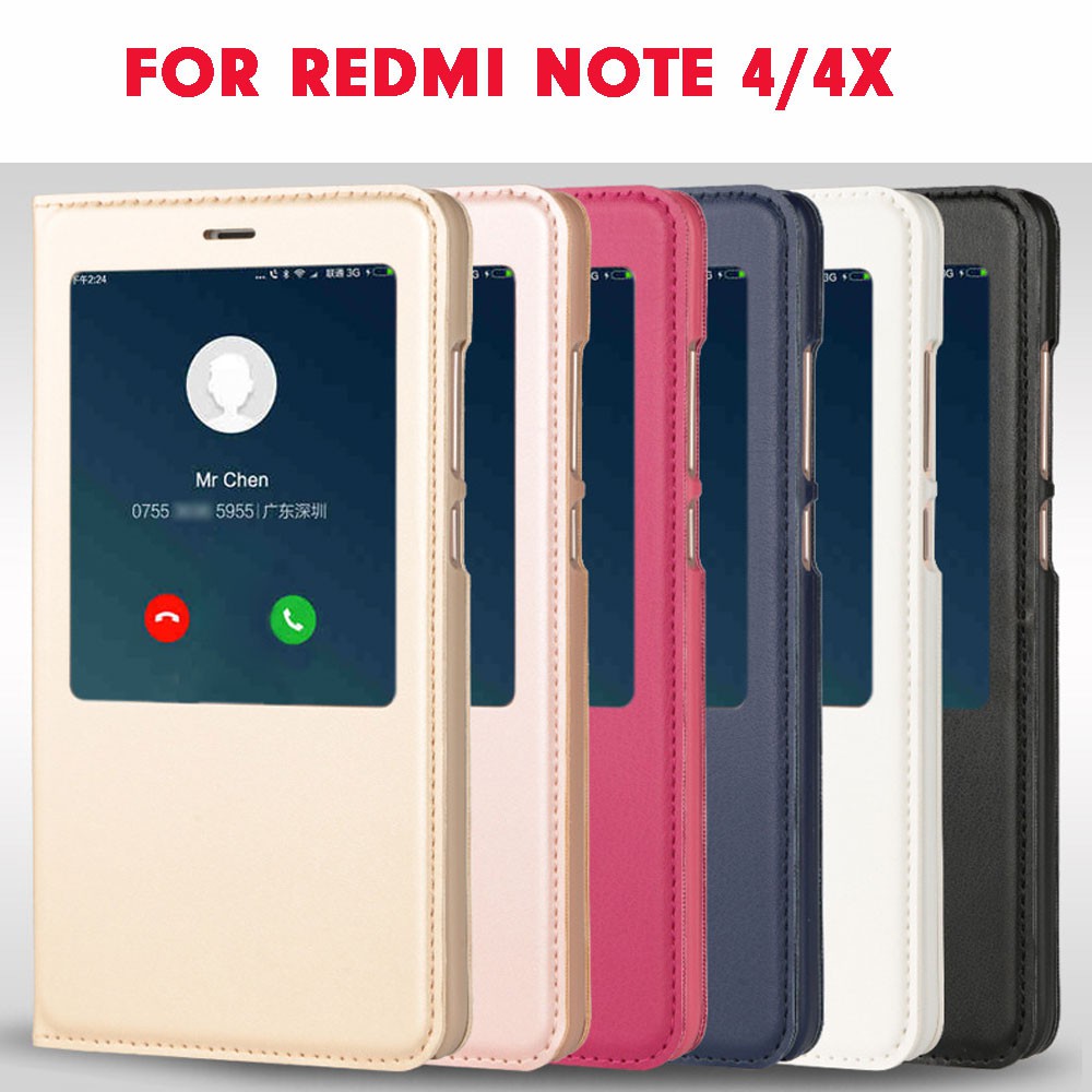 Vỏ Bao Da Điện Thoại Pu Nắp Lật Tắt Mở Màn Hình Thông Minh Cho Xiaomi Redmi Note 4 4x Ốp