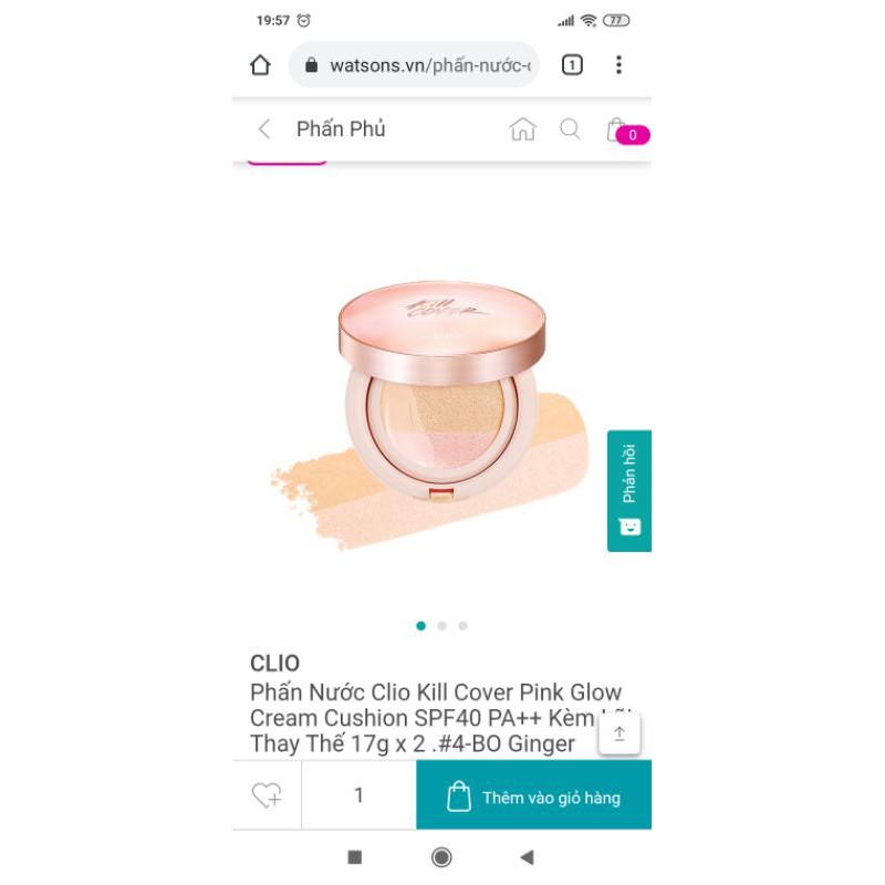 Thanh Lý/ Pass Lõi Phấn nước Clio Kill Cover Pink Glow Cream Cushion SPF40 PA++ | BigBuy360 - bigbuy360.vn