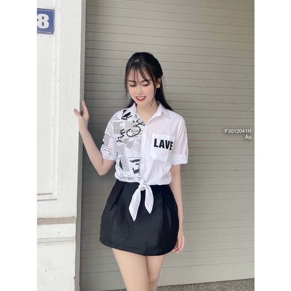 Áo sơ mi kiểu có túi phối họa tiết vạt cột nơ tay ngắ đồng giá!