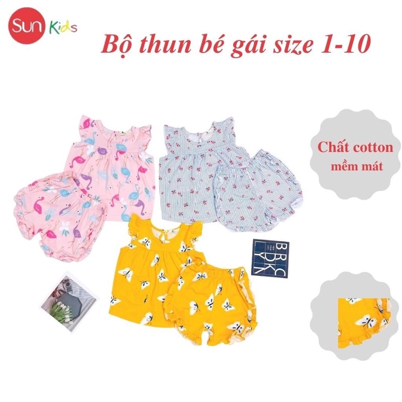 Đồ bộ thun bé gái, đồ bộ trẻ em chất cotton, có nhiều màu, size 1-10 tuổi - SUNKIDS1