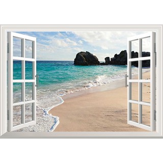 Tranh dán tường cửa sổ 3D bãi biển Sầm Sơn