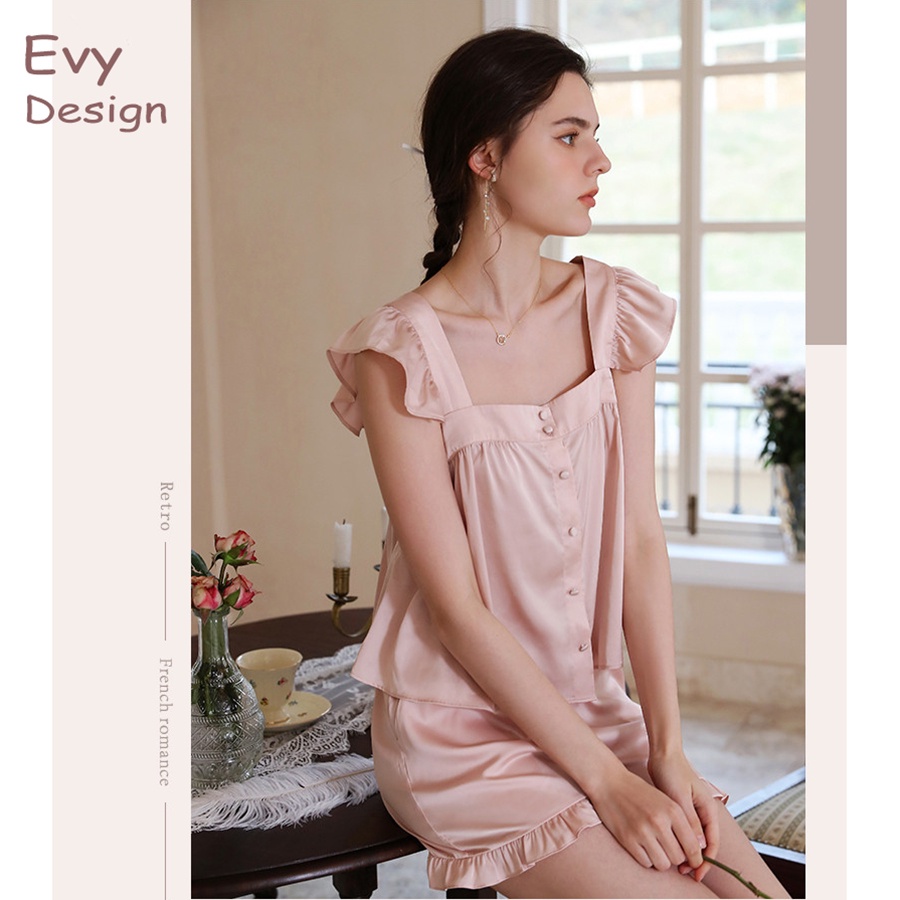 Bộ đồ ngủ lụa cao cấp Evy, bộ đồ ngủ tiểu thư cánh tiên (BN006)