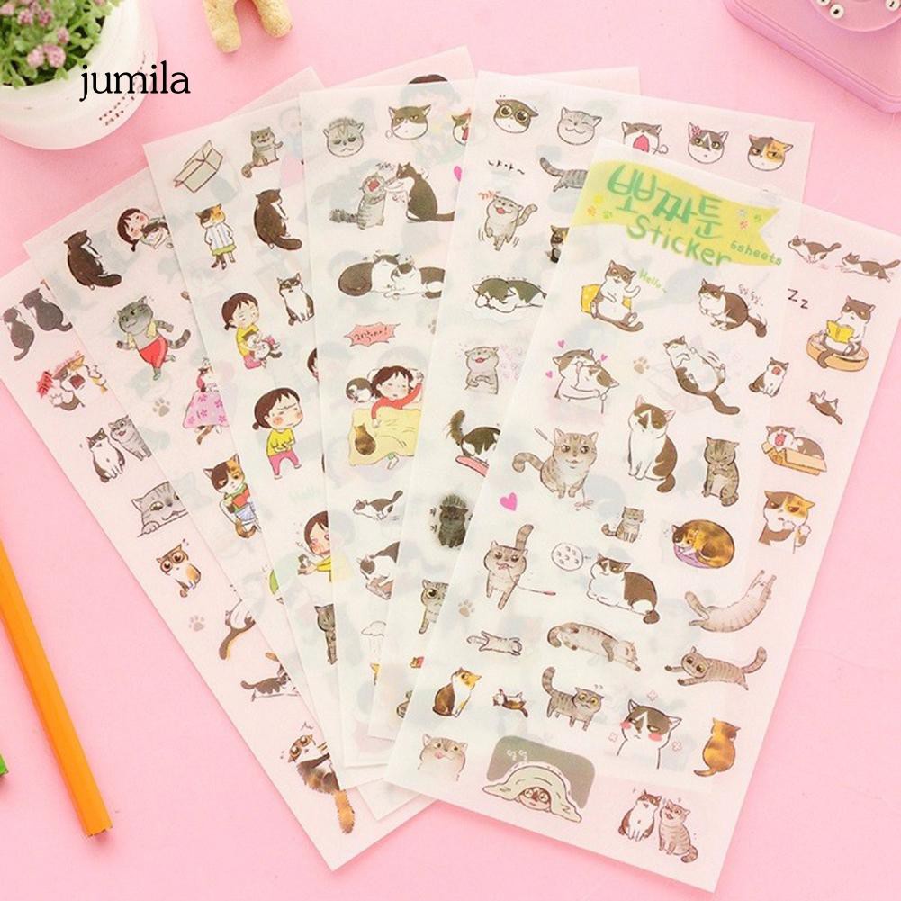 Set 6 tấm hình dán trang trí nhật ký hình về mèo đáng yêu