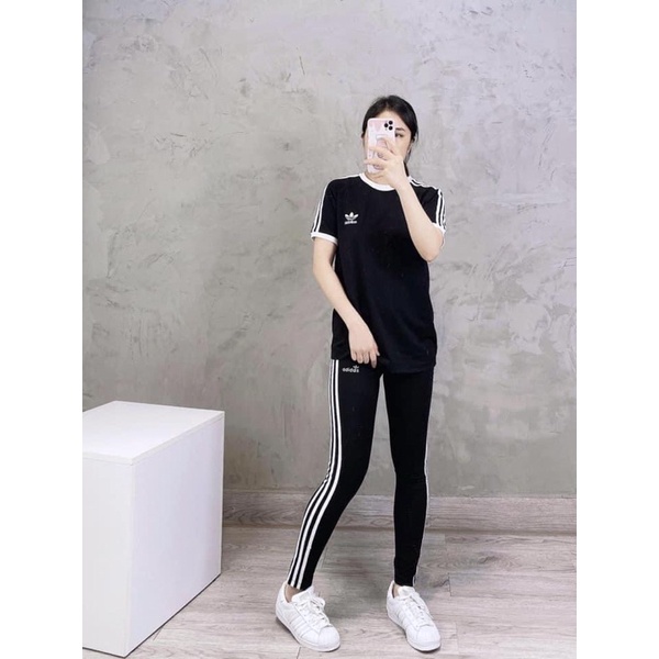 Quần legging das m/ lb đen logo to 1655 BIG LOGO OUTLINE TREFOIL TIGHTS Made in Cambodia full tag