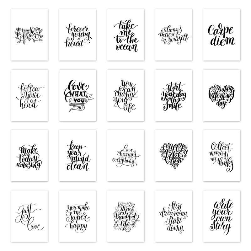 Tranh Vải Treo Tường In Câu Trích Dẫn Cảm Hứng Màu Trắng Đen Trang Trí Phòng Khách / Phòng Ngủ