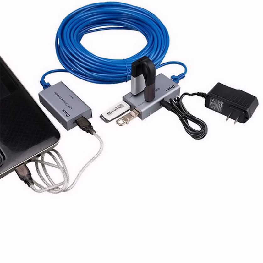 HỘP NỐI DÀI USB 2.0 qua cáp mạng LAN 50M RA 04 CỔNG USB DTECH