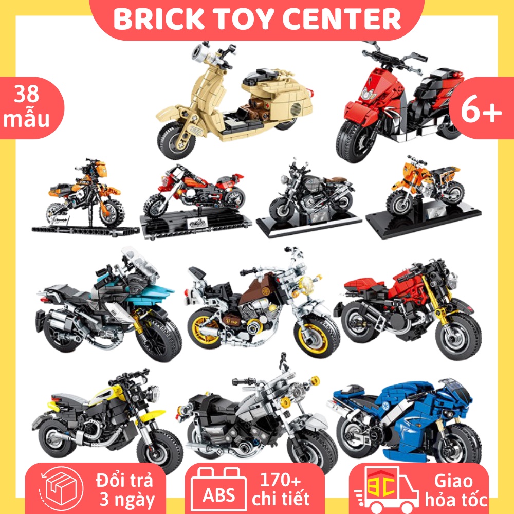 Đồ chơi lắp ráp mô hình xe moto Harley Davidson Ducati Yamaha YZF-R1 Kawasaki Ninja BMW R1200GS Honda Goldwing (có đế)