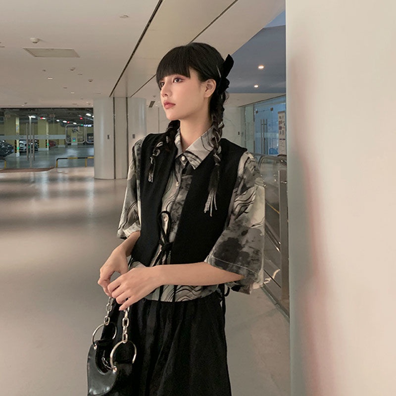 Áo Sơ Mi Ngắn Tay Nhuộm Màu Phong Cách Retro Thời Trang Mùa Hè Dễ Phối Đồ Dành Cho Nữ Mi