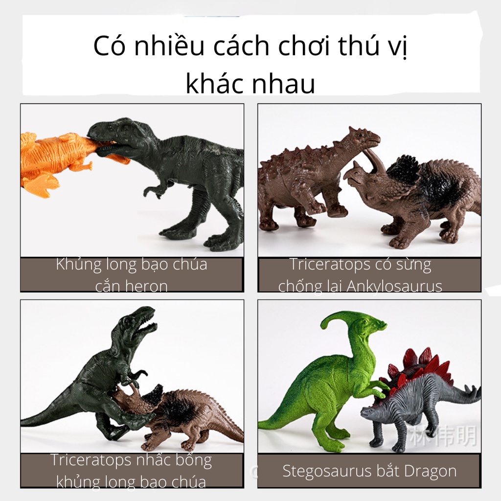 Bộ sưu tập đồ chơi khủng long 52 món CÓ HỘP ĐỰNG, mô hình động vật 58 chi tiết con vật cho bé