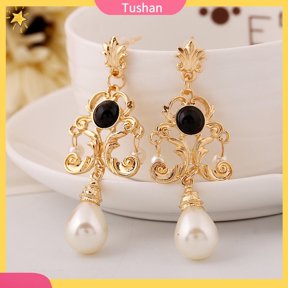 Khuyên Tai Kim Loại Hình Hoa Đính Ngọc Trai Nhân Tạo Cho Nữ